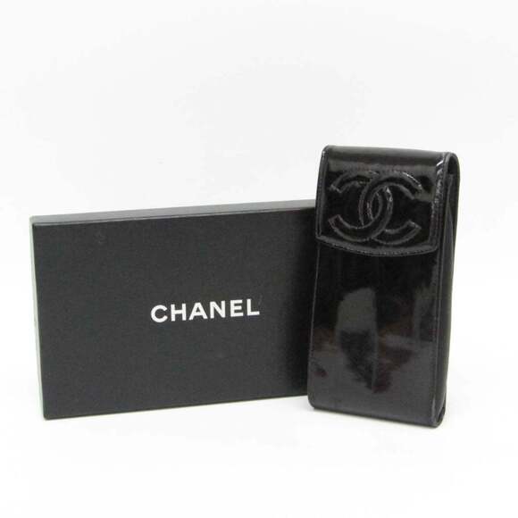 Chanel Caviar Skin Coco Mark Women's Patent Leather Pouch Black